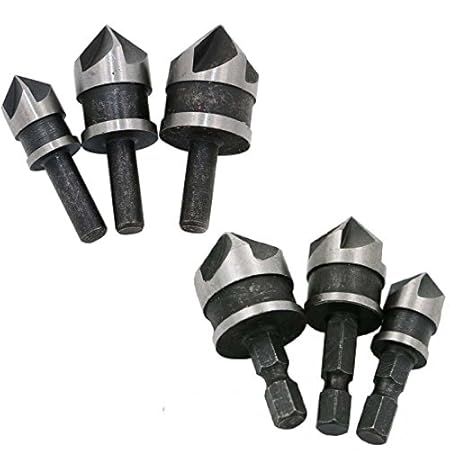 Generic hex shank : 3pcs HSS Chamfer Countersink Drill Bit 90 Degree 5 Flute Woodworking 12/16/19mm 6.35mm