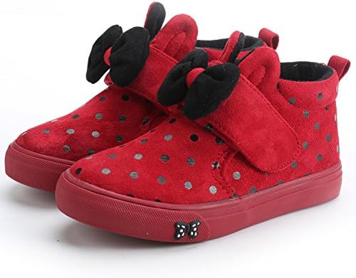 PETIT BARI Girl's Shoes Polka Dot Warm High Top Velcro Sneakers With Bowknot Red 24 M EU/7.5-8 M US Toddler