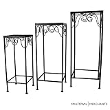 Milltown MerchantsTM Plant Stands - Set of 3 Metal Plant Stands - Indoor/Outdoor Nesting Wrought Iron End Tables - Square Black Flower Stands