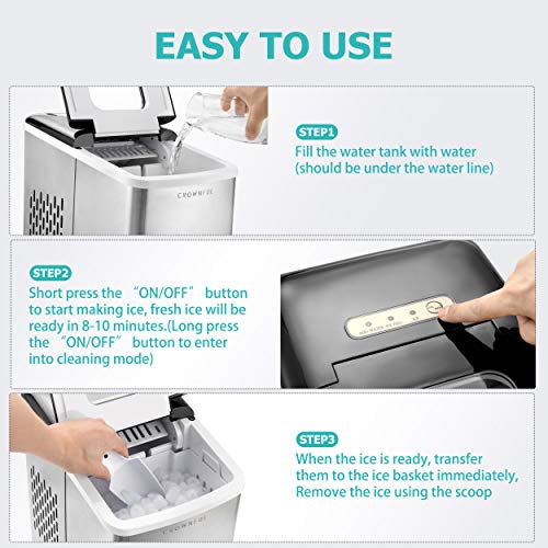 CROWNFUL Ice Maker Machine for Countertop, 9 Bullet Ice Cubes S/L Ready