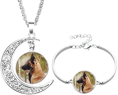 Socutee Ideal Gifts Girls, Women Cute Dog Bulldog Golden Retriever Labrador Times Gem Moon Crescent Necklace Bracelet Set