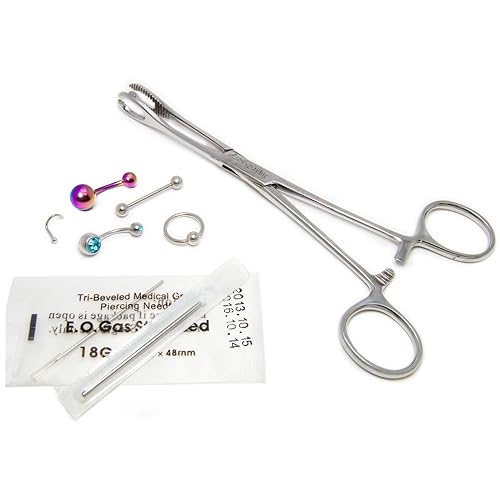 Body Piercing Kit Belly Button,Tongue, Nipple, Lip, Nose 14G & 18G