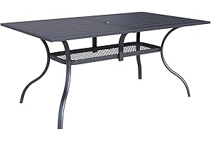 Oakcloud 60"x37" Patio Dining Table, Outdoor Metal Rectangular Table Patio Furniture Classic Black Table with 1.57" Umbrella Hole, for Garden Backyard Poolside Deck