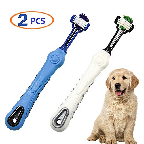 3-Sided Pet Toothbrush,Toothbrushes for Dogs,Cat Toothbrush,Teeth Best Dental Care,Remove Dirt and Freshen Breath with Oral Care,2 Pcs(Blue,White) - Thumbnail 5