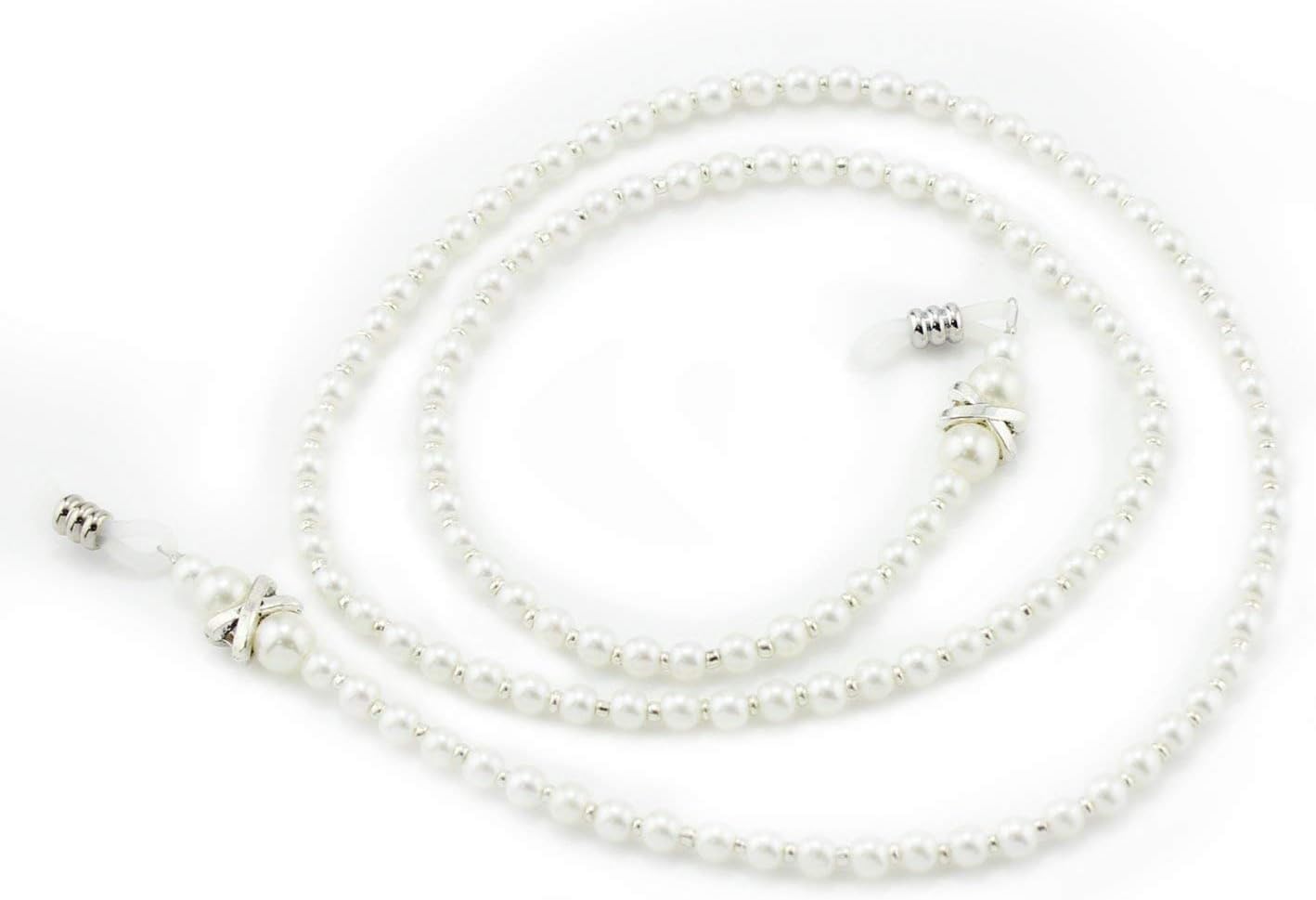 Rabi 2 Pieces Fashion White Small Pearl Beaded Eyeglass Chain Holder Lanyard Strap for Women