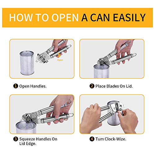 Kebley Stainless Steel Can Opener Manual Food-safe Good Gripswith Built-in Bottle Opener