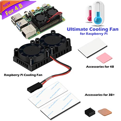 iUniker Raspberry Pi 4 Fan, Raspberry Pi Dual Fan with Raspberry Pi Heatsink, Raspberry Pi Fan for Raspberry Pi 4 Model B, 3B+/Pi 3 B/Pi 2 B