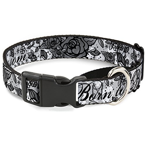 Buckle-Down "Born to Blossom Black/White Martingale Dog Collar, 1" x 9-15"/Small