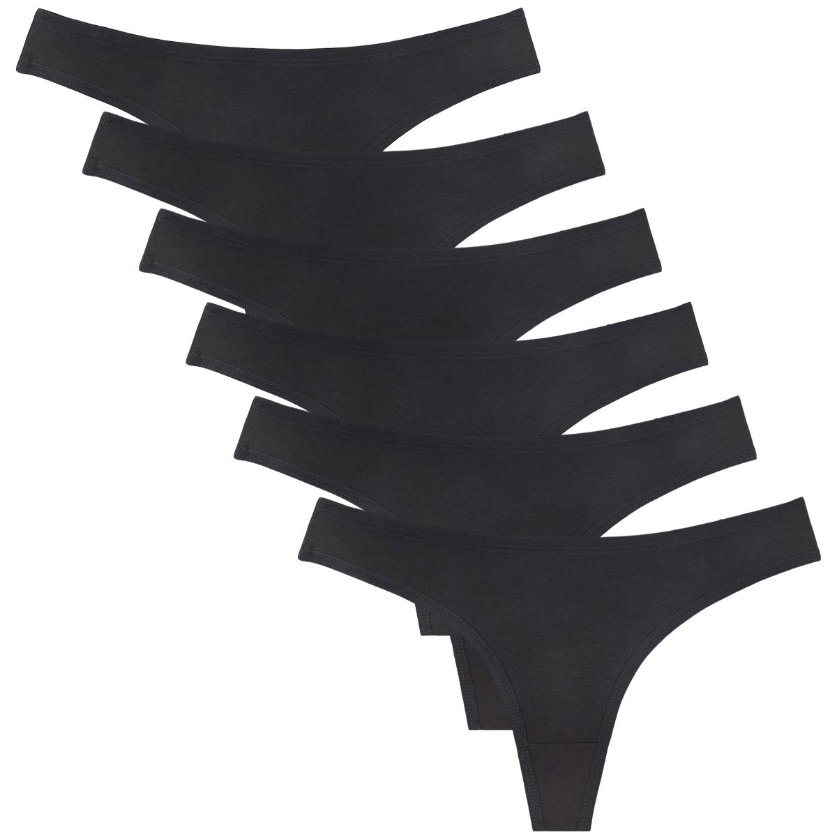 Photo 1 of Sunm Boutique Cotton Thongs for Women, No Show Underwear for Women Pack, Sexy Low Rise Ladies Panties (6 Pack, Medium, Black)