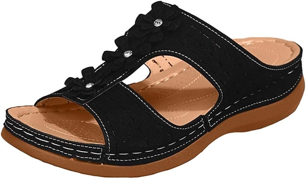 Wedges for Women MALLCAS Women's Wedge Sandals Two Band Platform Slides Comfortable Slip On Flat Slide Sandal Flip Flop