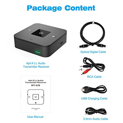 Giveet aptX Low Latency Bluetooth Audio Transmitter Receiver for TV, Dual Link, No Delay, OPTICAL, 3.5mm & RCA AUX Wireless Bluetooth Adapter for Home Car Stereo PC Headphone Speaker 25 Hours Playtime - Thumbnail 6