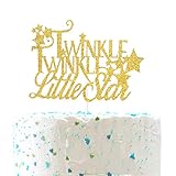 Twinkle Twinkle Little Star Cake Topper - for Baby Shower Birthday Wedding ,Engagement ,New Years Eve Party Decorations ( Double Sided Gold Glitter )