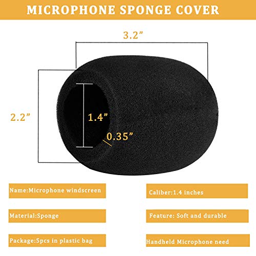 5 Pack Large Foam Cover Mic Windscreen Microphone Cover Handheld Foam Windscreen for MXL, Audio,Perfect Pop Filter for Recording,Black