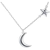 Ladytree 925 Sterling Silver Jewelry Crescent Moon and Star Pendant Necklace