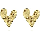 XYAYOU Irregular Hammered Heart Chunky Gold Stud Earrings for Women Jewelry