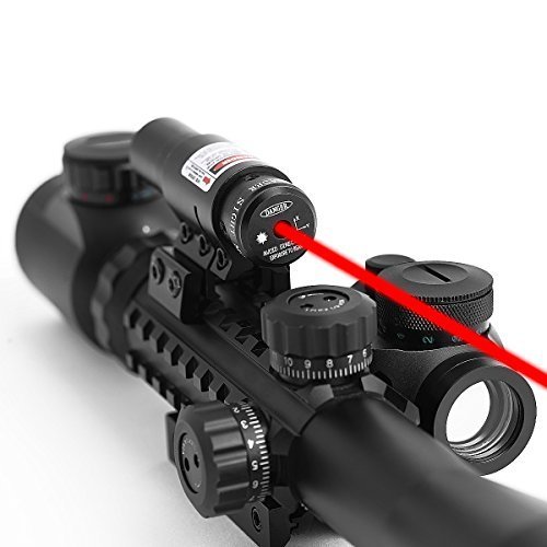 GOHIKING Tactical 3-9x40mm Illuminated Rifle Scope with Red Sight and Red Dot Sight of Red/Green Reticle Mount