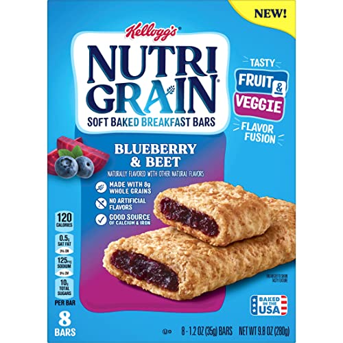 NutriGrain Fruit and Veggie Soft Baked Breakfast Bars, Made with Whole