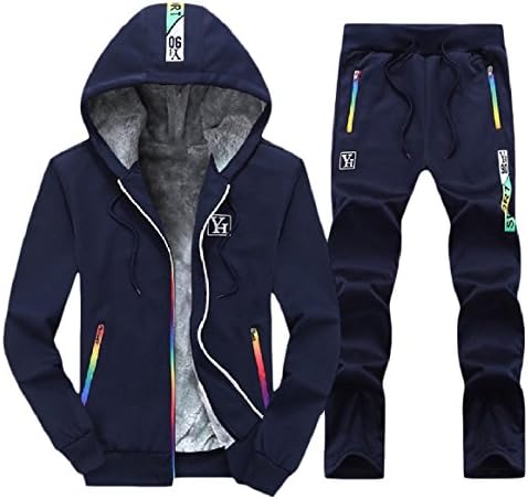 YUNY Mens Hood 2-Piece Full-Zip Athletic Sweatsuit Jogging Set