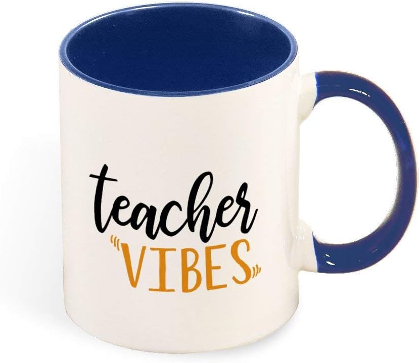 DKISEE Colorful Teacher Vibes Coffee Mug Novelty 11oz Ceramic Mug Cup Birthday Christmas Anniversary Gag Gifts Idea - Dark Blue