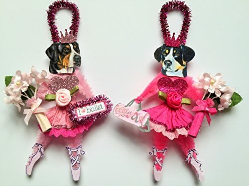 Greater Swiss Mountain Dog BALLERINA ORNAMENTS Ballet Vintage Style Chenille Ornaments Set of 2