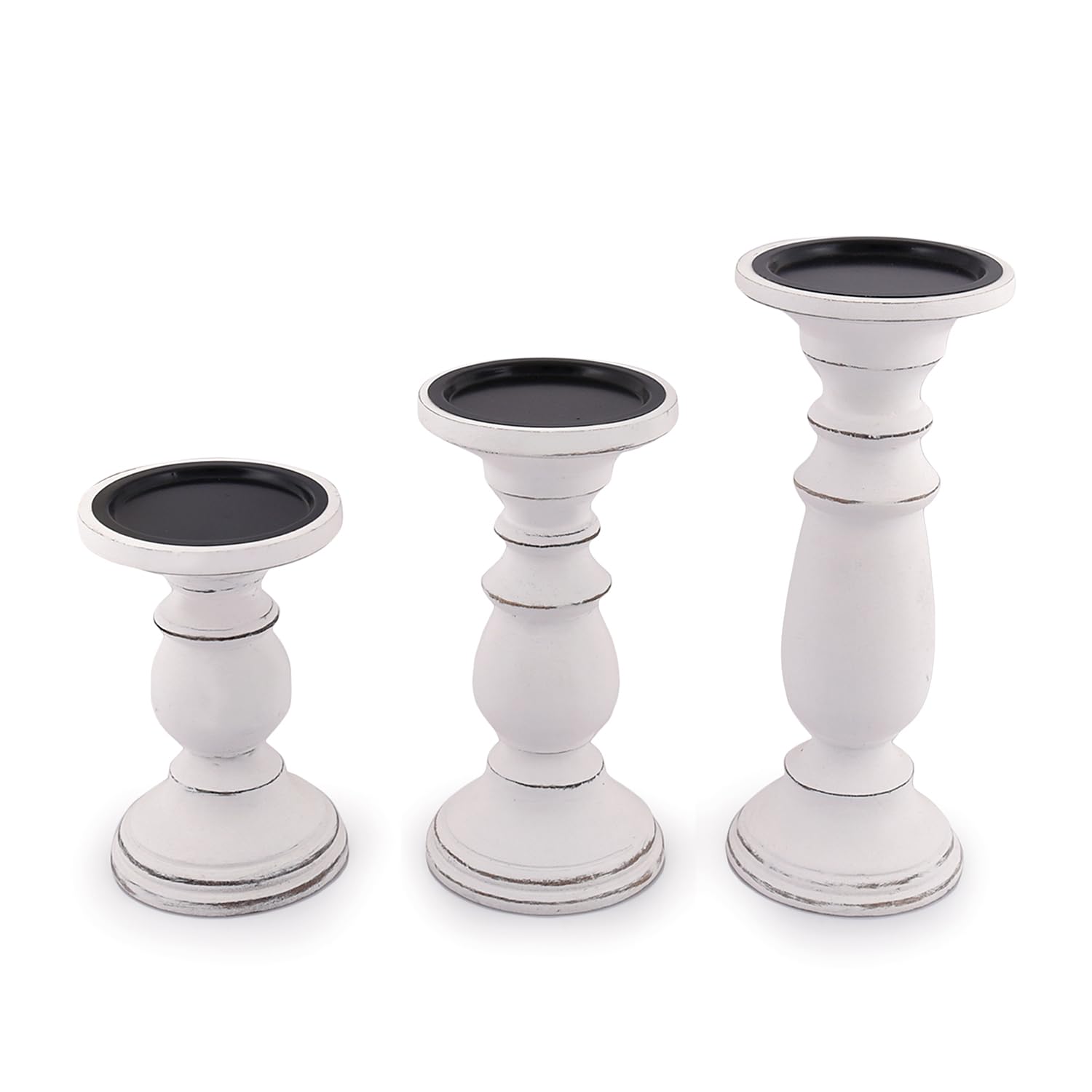 SAMHITA Set of 3 Wood Candle Holders – Hand Carved Decorative Candle Holder for Living Room or Table Centerpiece