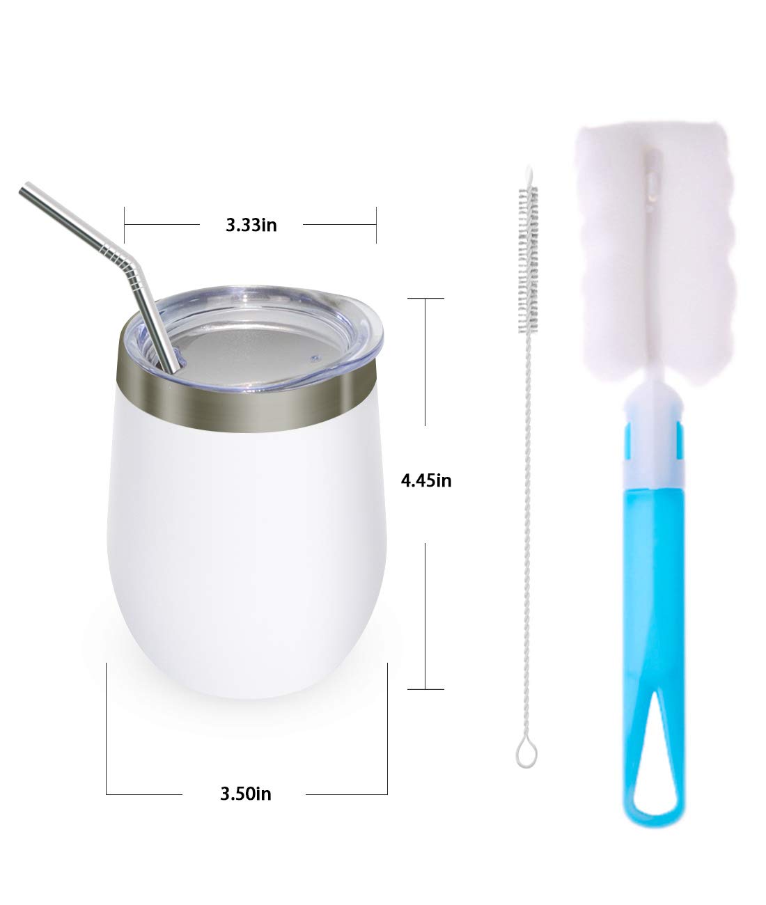 Wine Tumblers, GIGRIN 2 Sets Stemless Insulated Wine Glasses 12oz with Lid and Straw, Stainless Steel Wine Cup for Coffee, Drinks, Cocktails - Cleaning Brushes for Washing Inside of Glass and Straw