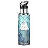 Teal Blue Mermaid Unicorn Cat Water Bottle with