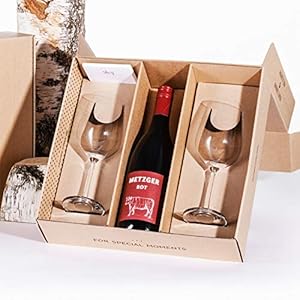silwy Geschenkbox, Metzger Rotwein 0,75 l mit Magnet-Kristallgläsern inkl. metallischen Nano-Gel-Pads – standsichere…