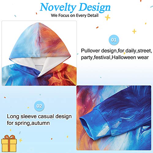 SunFocus Ragazzi Felpa con Cappuccio per Ragazze Giovani Manica Lunga Pullover a Maniche Lunghe con Stampa Digitale 3D Animale Grafica con Tasca per Viaggio di Vacanza Indossa L