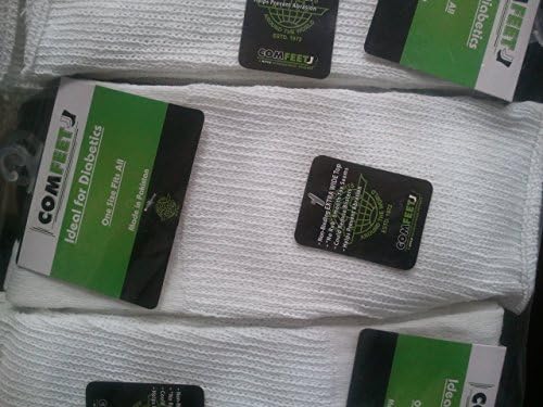 White Diabetic Socks, Crew Style, MEN / WOMEN Size 9-11, 1 dozen Pairs