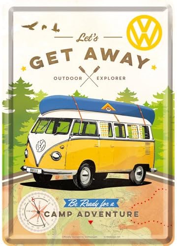 Nostalgic-Art Retro Greeting Card Volkswagen T1 - Bulli Get Away Gift For VW Bus Fans Tin Postcard Mini Tin Sign Vintage Design 10x14cm