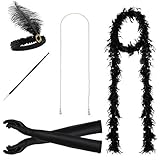 JustinCostume 1920s Accessories Headband Necklace Gloves Cigarette Holder Boa C