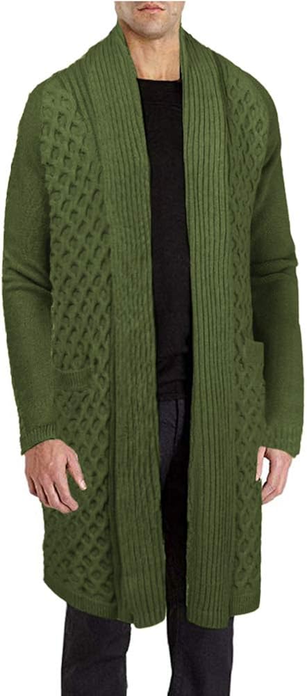 COOFANDY Mens Fashion Long Ruffle Knit Cardigan Lightweight Shawl Collar Sweater at  Men’s Clothing store