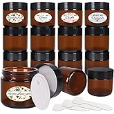 2 oz Amber Glass Jars with Black Lids,15 Pack Empty Cosmetic Containers with Inner Liners,Refillable Round Cream Jars for Lot