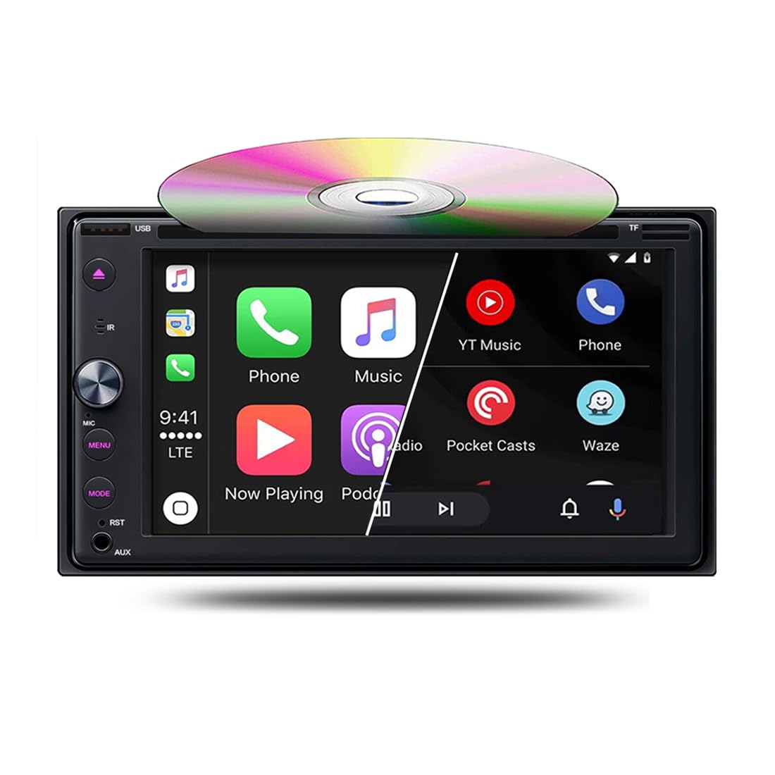 BOOMBOOST 6.2 Inch 2 Din Bluetooth Car Stereo with CD/DVD Player, Wireless CarPlay & Android Auto Touch Screen Car Radio Support FM/AM Mirror Link USB/TF/AUX Input