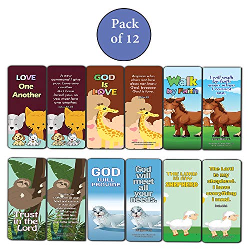 Encouraging Bible Verses Bookmarks for Kids (12-Pack) - Animal Series 2 - Perfect Way to Help Kids Learn New Scriptures
