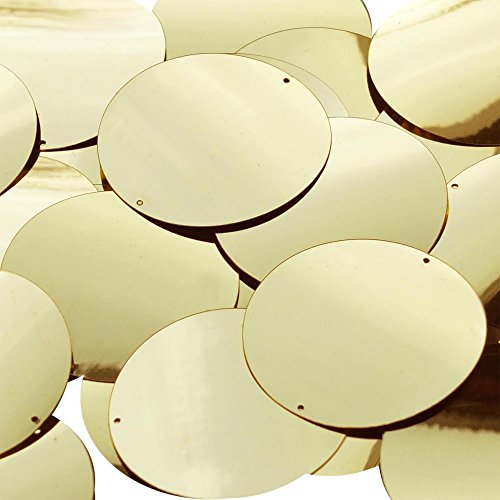 Gold Round 50mm 2 hole Couture Sequin Paillettes. Made in USA. Loose sequins for embroidery, bridal, applique, arts, crafts, and embellishment.