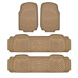 HEAVY DUTY RUBBER VAN SUV FLOOR MATS 4-PCS IN 3-ROWS BEIGE