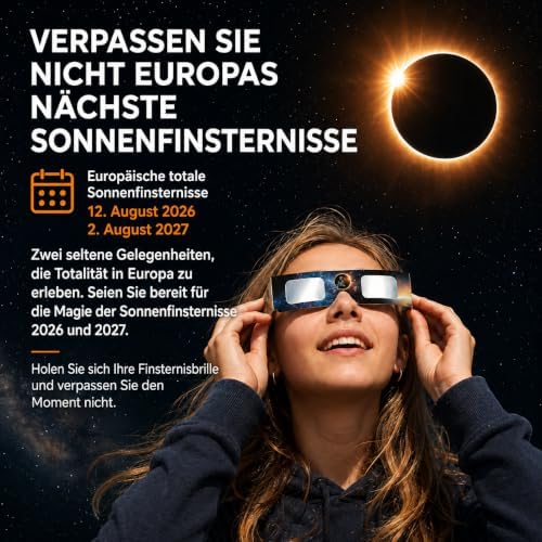 Sonnenfinsternis Brille,12 Pack,EN ISO 12312-2:2015(E) & CE-zertifiziert,AAS Zertifizierung 2026,Sonnenfinsternis Brillen zur direkten Sonnenbeobachtung
