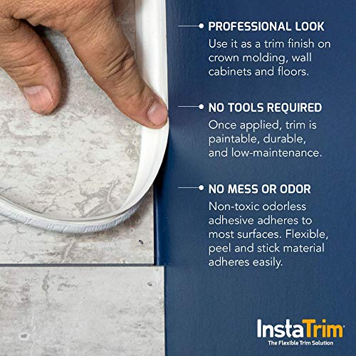 Instatrim 1/2 Inch (Covers 1/4" Gap) Flexible, Self-Adhesive, Caulk and Trim Strips for Floors, Ceilings, Countertops and More (Gray, 10ft Long, 2 Pack) - Thumbnail 2