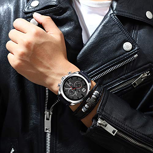 Curren 8324 Reloj de vestir para hombre con dos subesferas de fecha, correa de piel azul, reloj de cuarto de galón - Imagen 6