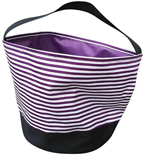 Jolly Jon Halloween Candy Bags Bucket Basket - Trick Or Treat Goody Bag - Reusable Durable Handled Canvas Material - Purple & White Striped Design - by (Purple Striped)