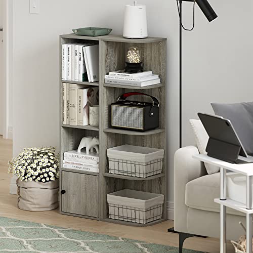 Furinno Pasir 4Tier Corner Open Shelf Bookcase, French Oak Pricepulse