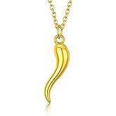 TANGILLA Italian Horn Cornicello Necklace for Women Stainless Steel Lucky Amulet Pendant on 18+2″ Adjustable Chain Protective Talisman Jewelry Gift