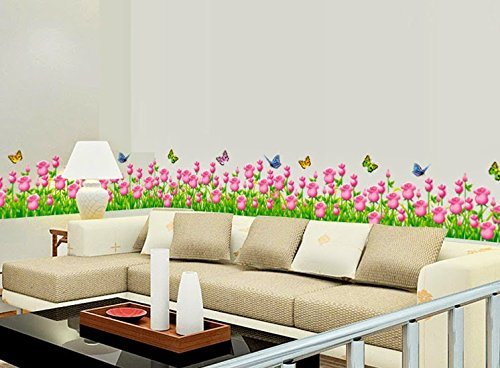 Syga Pink Border Flowers Design Decals Wall Stickers A_MUYH_B