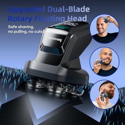 Head Shavers for Bald Men-Kensen 2-Speed Adjustable 7D Waterproof Mens Electric Shavers for Face-Long Battery Life Electric Razor for Men with LED Display-Type-C Rechargeable/Wet & Dry/Gift for Men