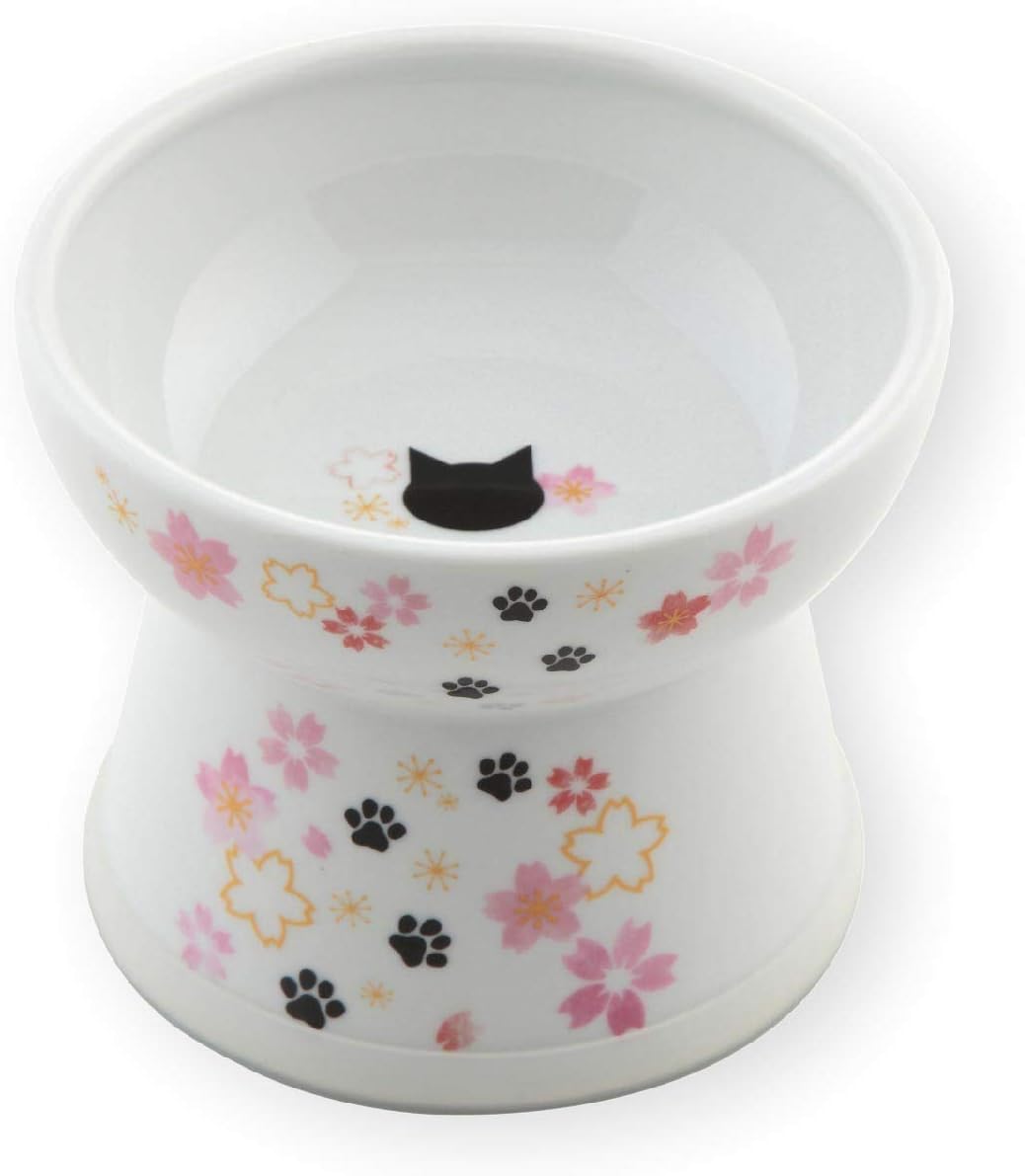 Necoichi Raised Cat Food Bowl, Stress Free, Backflow Prevention, Dishwasher and Microwave Safe, Made to EC & ECC European Standard (2021 Sakura Limited Edition)