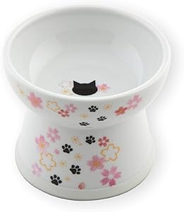 Necoichi Raised Cat Food Bowl, Stress Free, Backflow Prevention, Dishwasher and Microwave Safe, Made to EC & ECC European Standard (2021 Sakura Limited Edition)