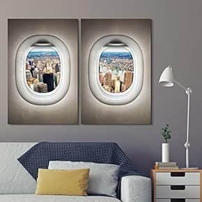 2 Panel Canvas Wall Art - Day Time City Scape Window View Canvas - Giclee Print Gallery Wrap Modern Home Art Ready to Hang - 16"x24" x 2 Panels