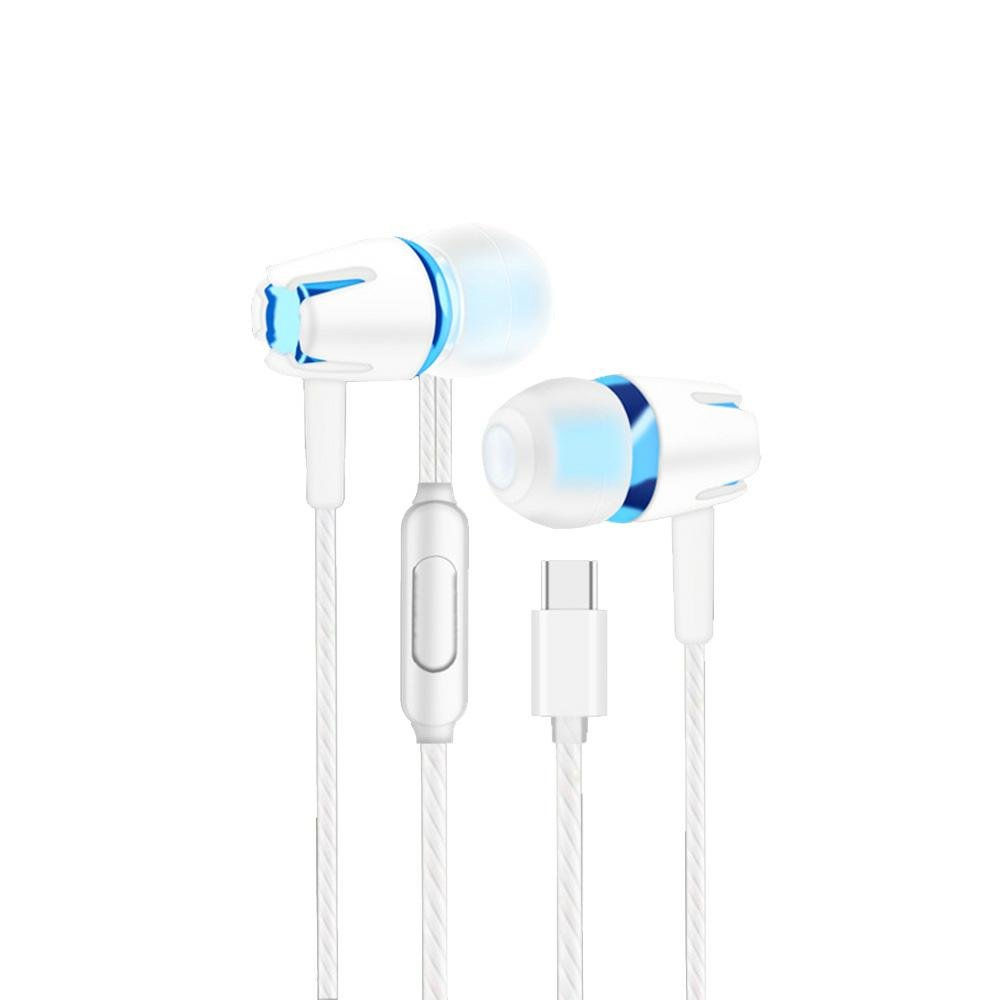 USB Type-C Plastic Earphone,FANTELIN Type-C Earbud Headphone Headse with Microphone Wired In-Ear Extra Bass Noise Cancelling Earphones for Huawei Samsung One-Plus (Blue)